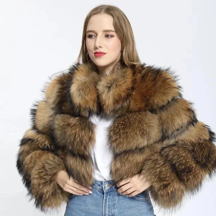 Women's Raccoon Faux Fur Coat - Heat Fit™